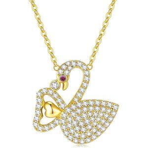 🆕 Women Gold Cubic Zirconia Pendant Necklace Sterling Sparkle Birthday Jewelry